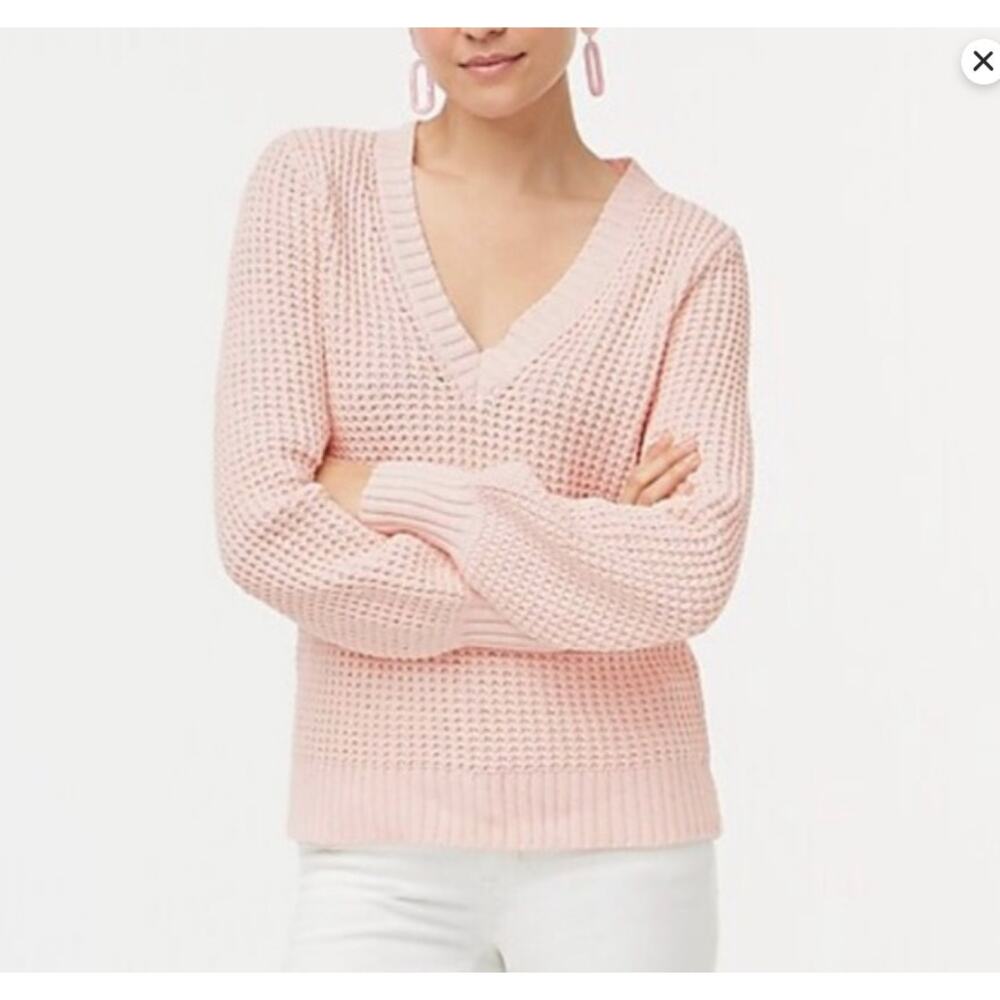 J.Crew Baby Pink Textured Cotton Puff Sleeve Sweater XXS Hip Length